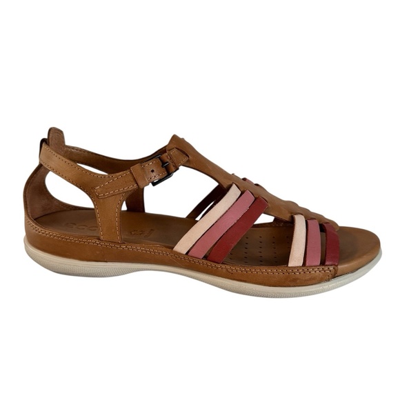 ECCO Flash Huarache Sandals Tan Leather Open Toe Flat Shoes Women's Size 39 8 - Picture 4 of 12